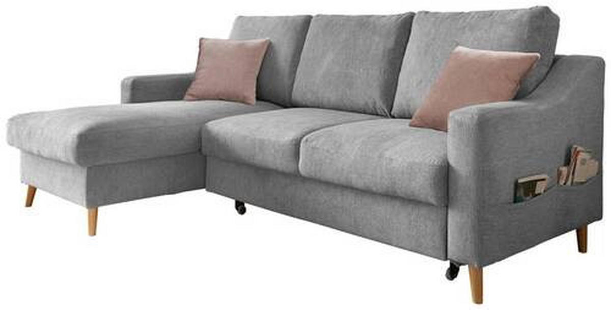ECKSOFA Grau Mikrofaser  - Dunkelrosa/Naturfarben, Design, Holz/Textil (150/228cm) - MID.YOU