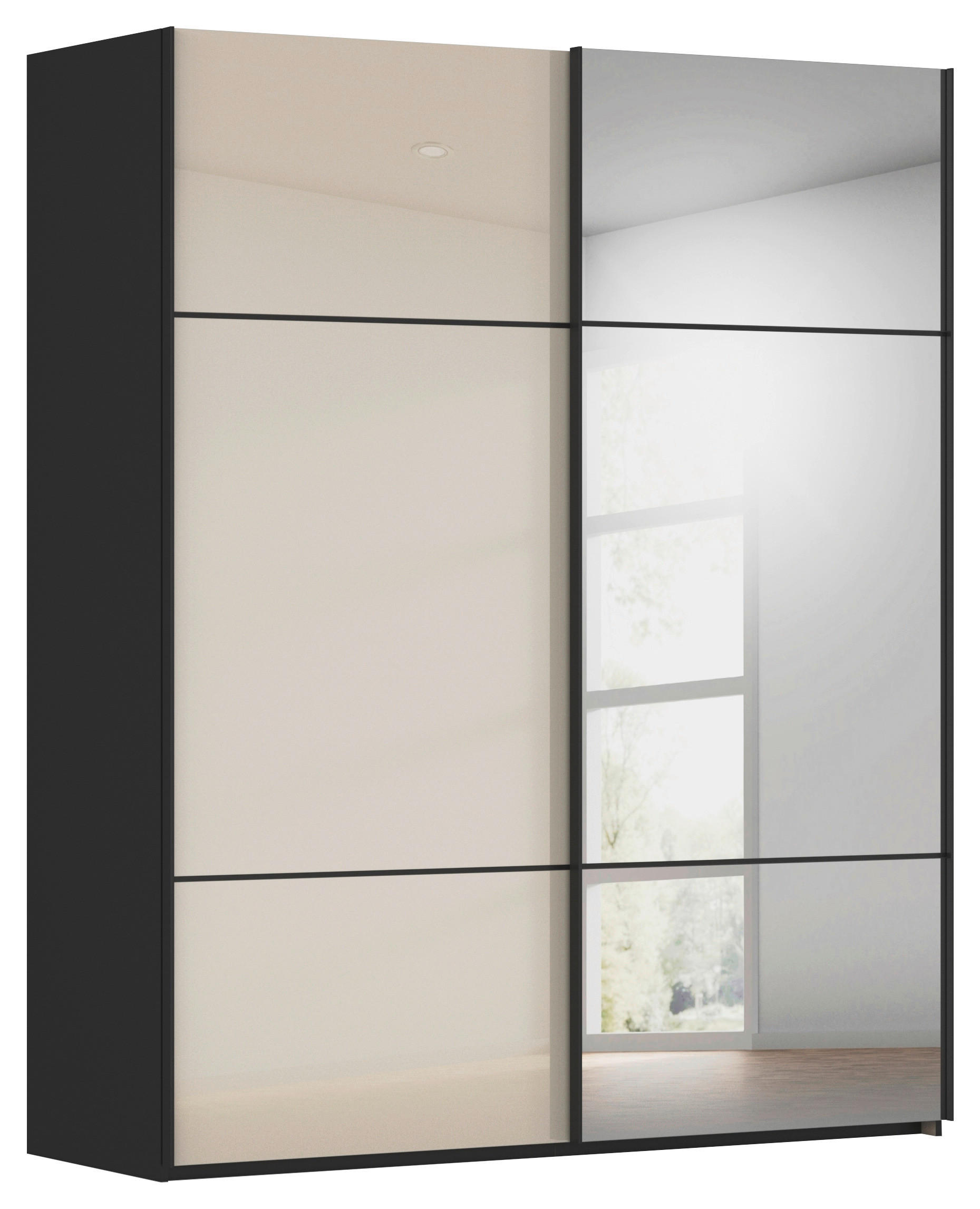 SCHWEBETÜRENSCHRANK  in Schwarz, Champagner  - Champagner/Schwarz, KONVENTIONELL, Glas/Holzwerkstoff (201/223/68cm) - Novel