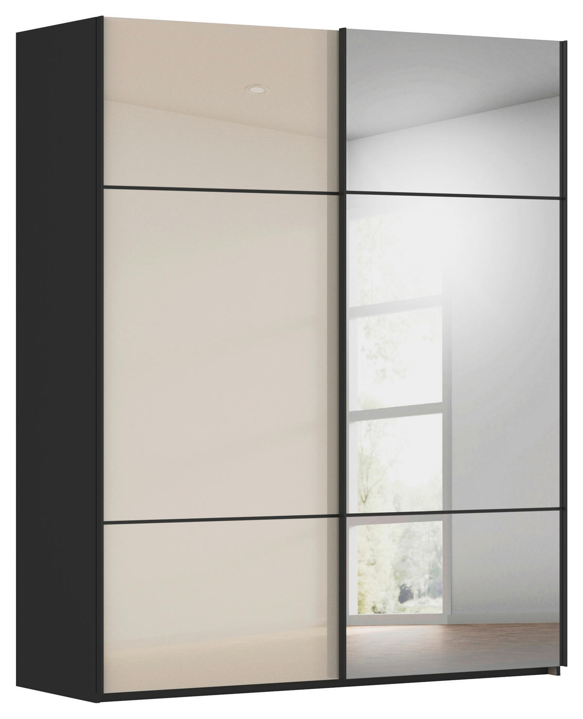 SCHWEBETÜRENSCHRANK  in Schwarz, Champagner  - Champagner/Schwarz, KONVENTIONELL, Glas/Holzwerkstoff (181/223/68cm) - Novel