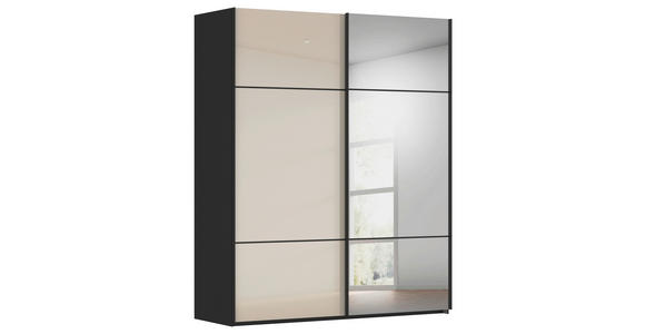 SCHWEBETÜRENSCHRANK 181/223/68 cm 2-türig Schwarz, Champagner - Champagner/Schwarz, KONVENTIONELL, Glas/Holzwerkstoff (181/223/68cm) - Novel