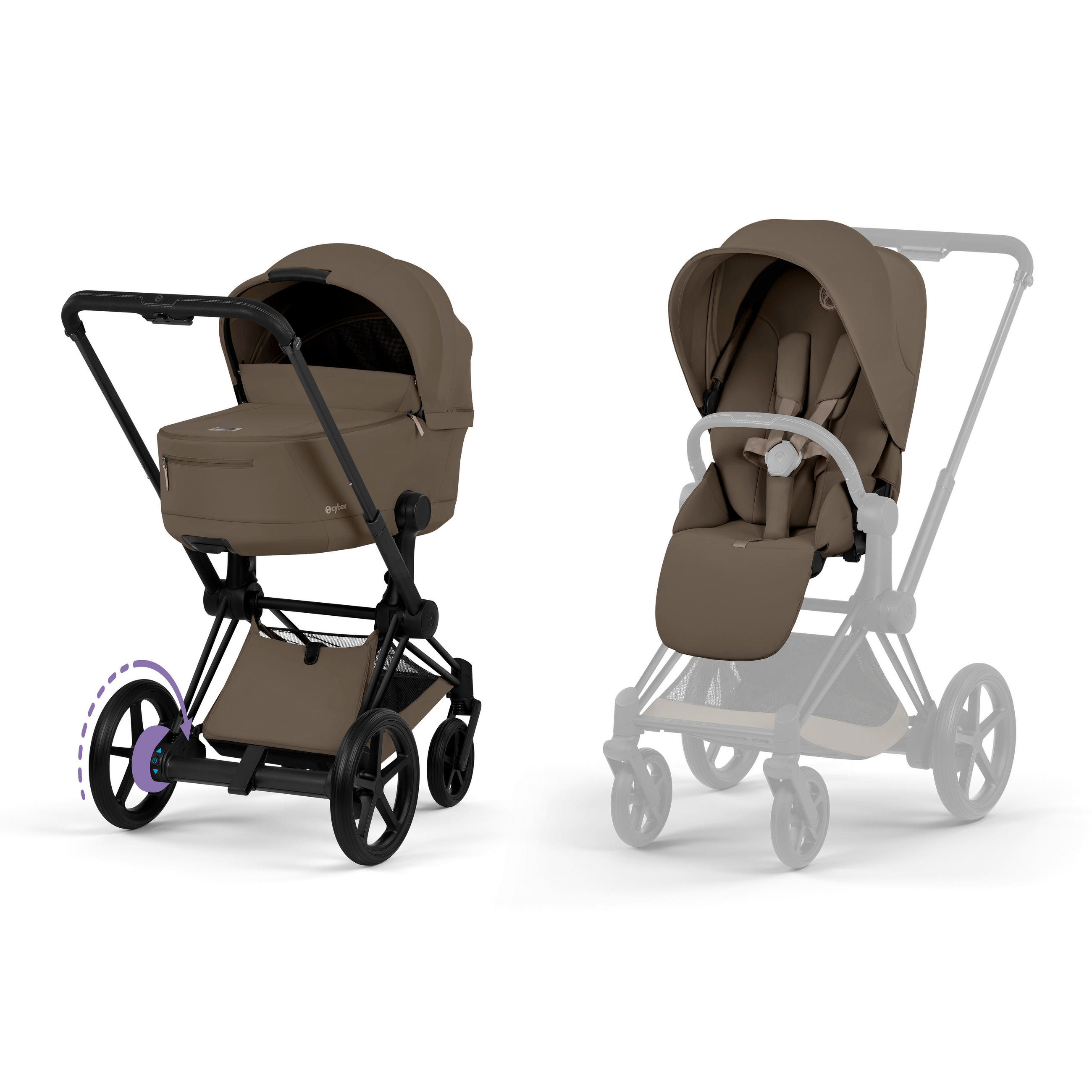 KOMBIKINDERWAGEN ePRIAM Comfort Matt Black  - Schwarz/Braun, Basics, Kunststoff/Textil (93,5/60/109cm) - cybex PLATINUM
