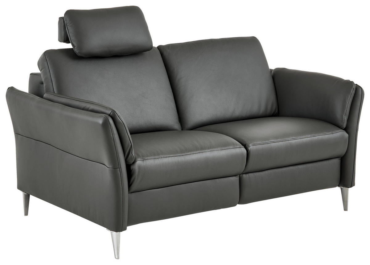 2,5-SITZER Echtleder Anthrazit  - Anthrazit/Alufarben, Konventionell, Leder/Metall (164/84/99cm) - Dieter Knoll