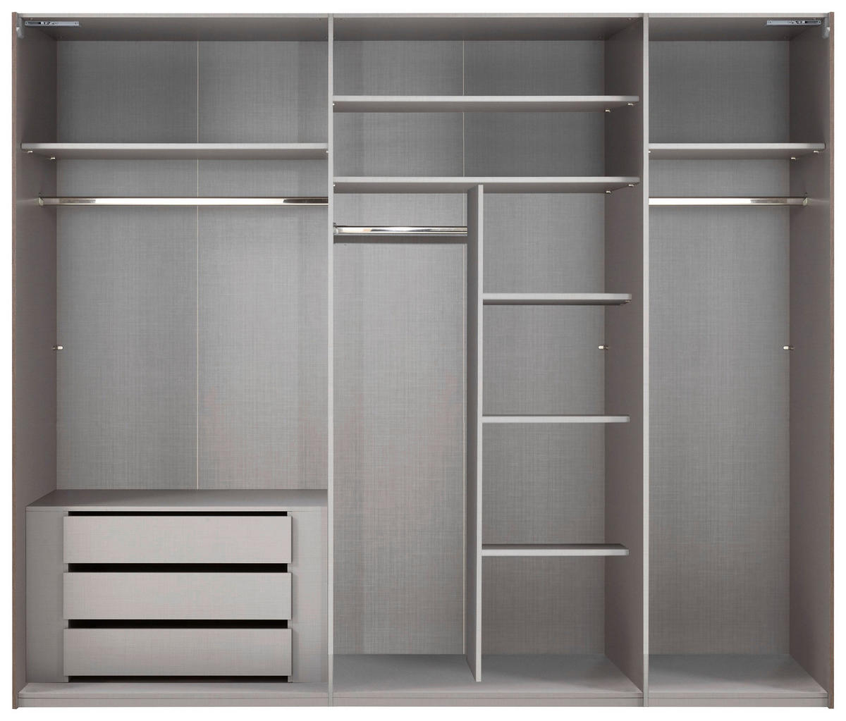 SCHWEBETÜRENSCHRANK 250/216/65 cm 3-türig Grau, Edelstahlfarben, Eiche Artisan  - Edelstahlfarben/Eiche Artisan, KONVENTIONELL, Glas/Holzwerkstoff (250/216/65cm) - Stylife