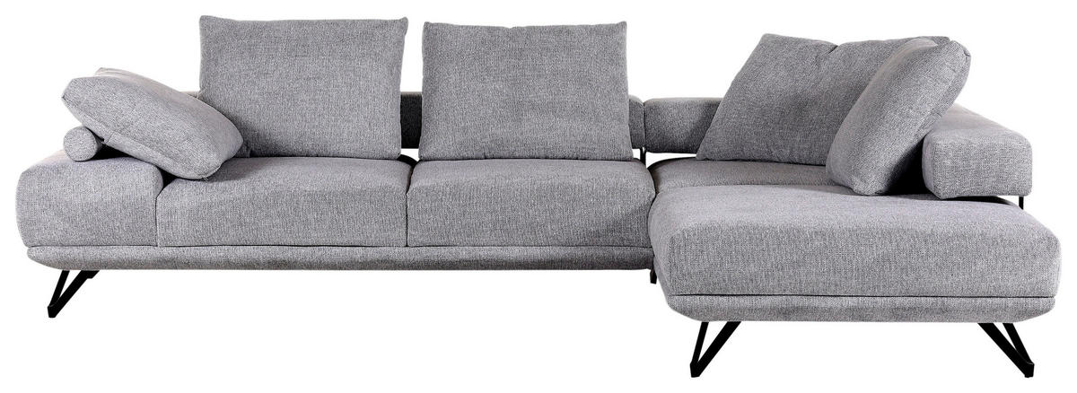 ECKSOFA in Flachgewebe Grau  - Schwarz/Grau, Konventionell, Textil/Metall (310/240cm) - MID.YOU