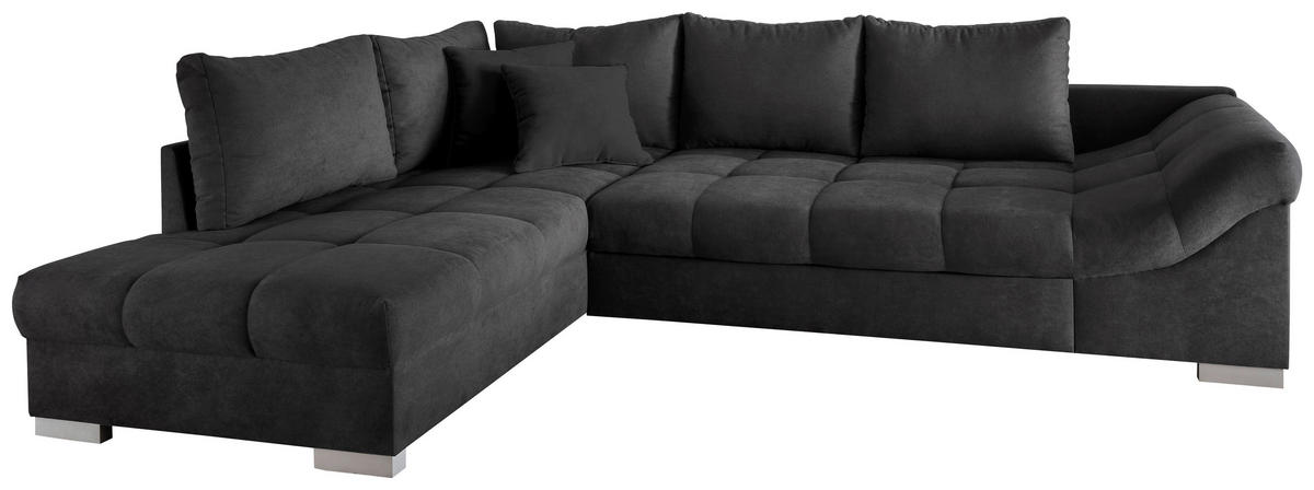 ECKSCHLAFSOFA Schwarz Mikrofaser  - Silberfarben/Schwarz, Design, Holz/Textil (202/298cm) - MID.YOU