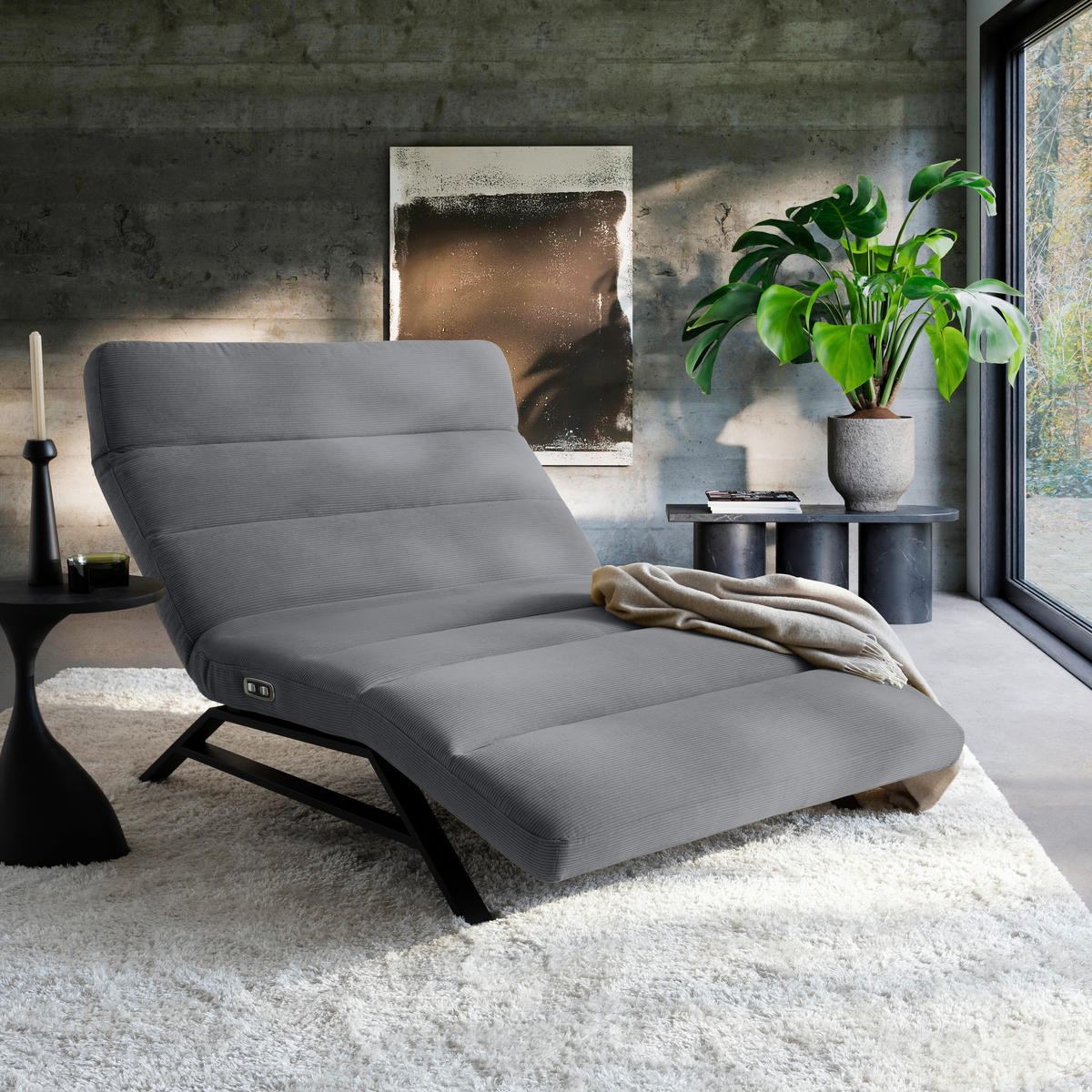 RELAXLIEGE in Feincord Anthrazit  - Anthrazit/Schwarz, Design, Textil/Metall (120/54-113/158-198cm) - Pure Home Lifestyle