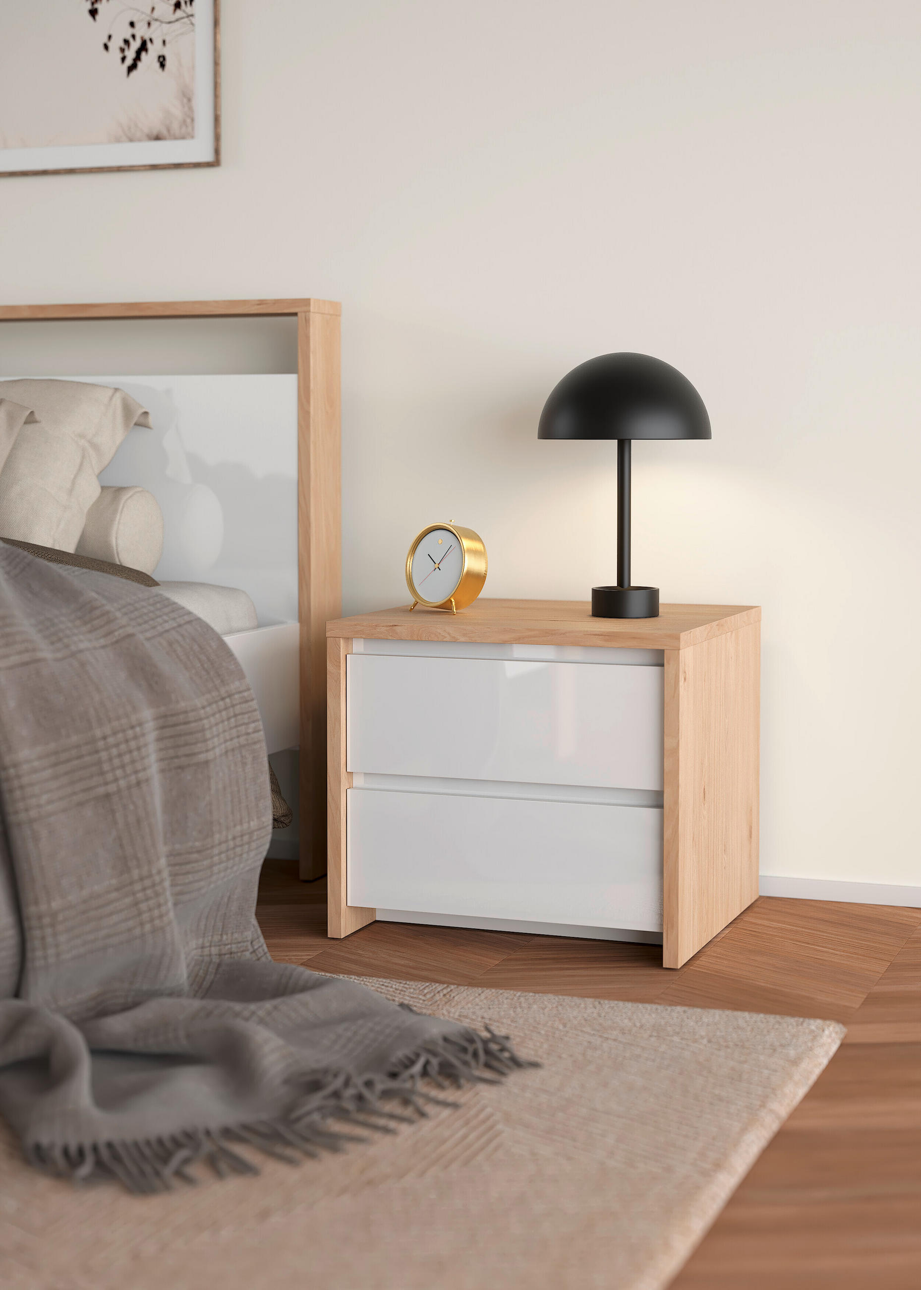 NACHTSCHRANK 52/45/48 cm  - Eichefarben/Weiß, KONVENTIONELL, Holzwerkstoff (52/45/48cm) - Boxxx