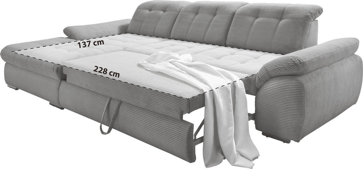 ECKSOFA in Chenille Anthrazit  - Chromfarben/Anthrazit, Modern, Textil/Metall (184/314cm) - Livetastic