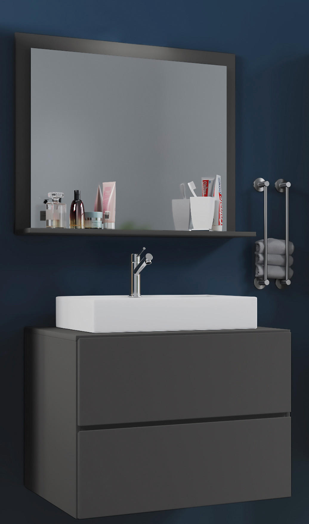 BADEZIMMER 3-teilig  in 60 cm  - Anthrazit/Weiß, MODERN, Keramik/Holzwerkstoff (60cm) - MID.YOU