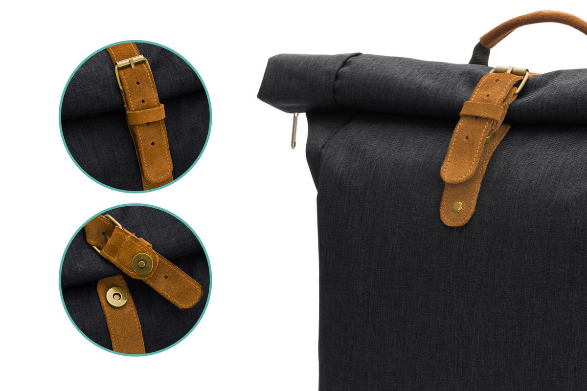 WICKELRUCKSACK Berlin  - Schwarz/Braun, Basics, Leder/Textil (28/16/55cm) - Fillikid