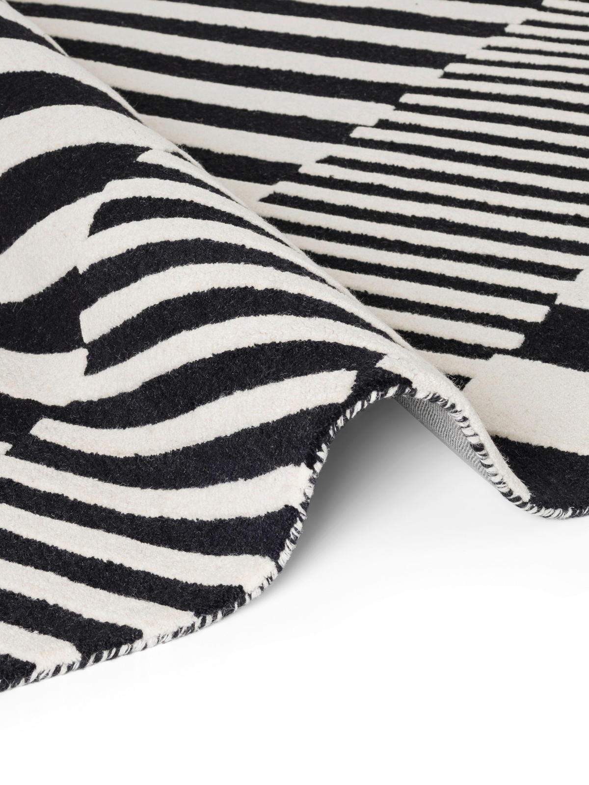 WOLLTEPPICH 120/180 cm Stryve Schwarz, Weiß rechteckig  - Schwarz/Weiß, Basics, Textil (120/180cm) - Elle Decoration