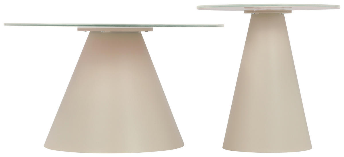 COUCHTISCHSET 70-45/70-45/39-45 cm Klarglas rund Kaschmir, Beige  - Kaschmir/Beige, Design, Glas/Metall (70-45/70-45/39-45cm) - Stylife