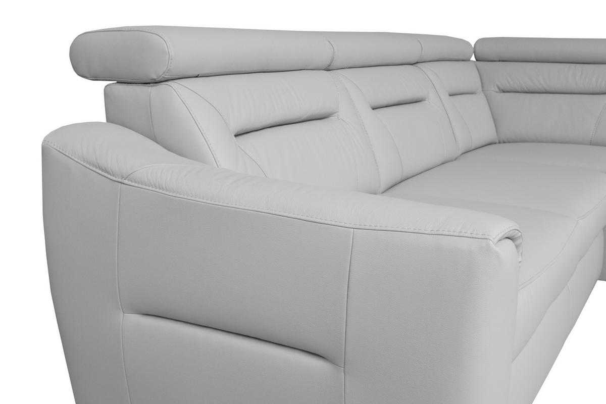 ECKSOFA  in Lederlook Echtleder Platinfarben  - Platinfarben/Wengefarben, Design, Leder/Holz (260/212cm) - Celina Home