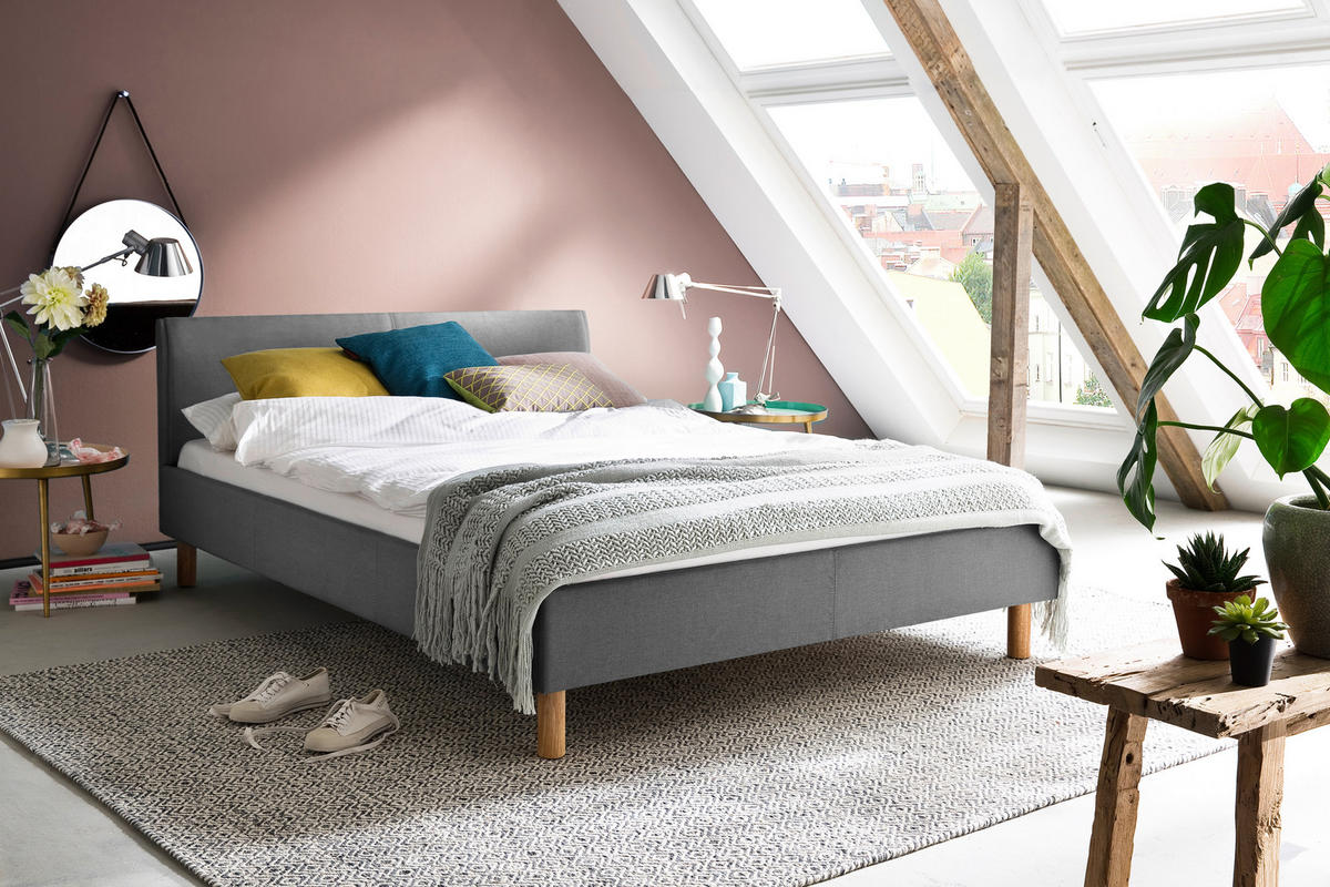 ČALOUNĚNÁ POSTEL, 120/200 cm světle šedá - barvy dubu/světle šedá, Design, dřevo/textil (120/200cm) - Livetastic