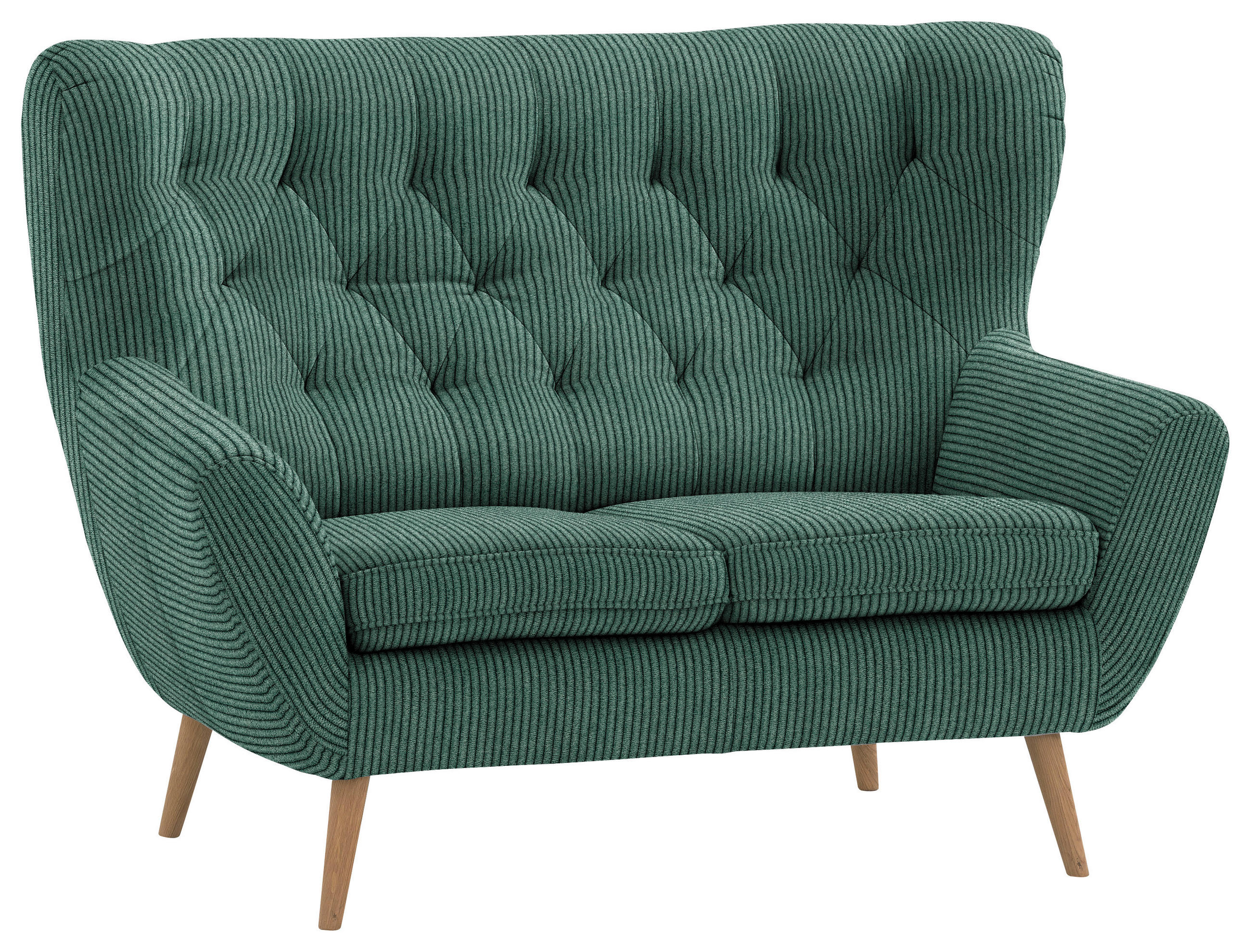 2-SITZER-SOFA in Cord Grün  - Eichefarben/Grün, Design, Holz/Textil (137/101/95cm) - Stylife