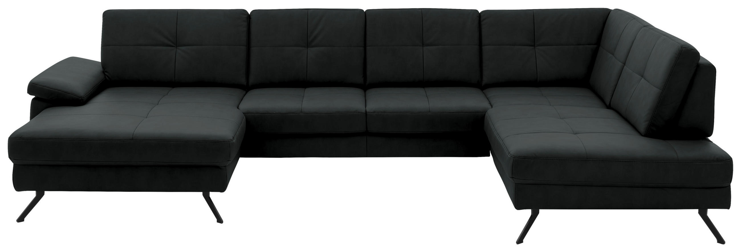 WOHNLANDSCHAFT in Lederlook, Mikrofaser Anthrazit  - Anthrazit/Schwarz, Design, Textil/Metall (345/220cm) - Beldomo System