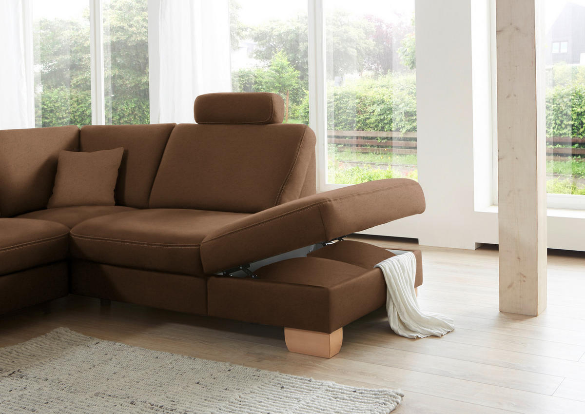 ECKSOFA in Mikrofaser Braun  - Wildeiche/Beige, Natur, Holz/Textil (286/236cm) - Voleo
