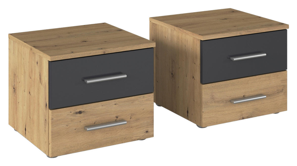 NACHTSCHRANKSET 40/36/40 cm  - Alufarben/Eiche Artisan, KONVENTIONELL, Holzwerkstoff/Kunststoff (40/36/40cm)