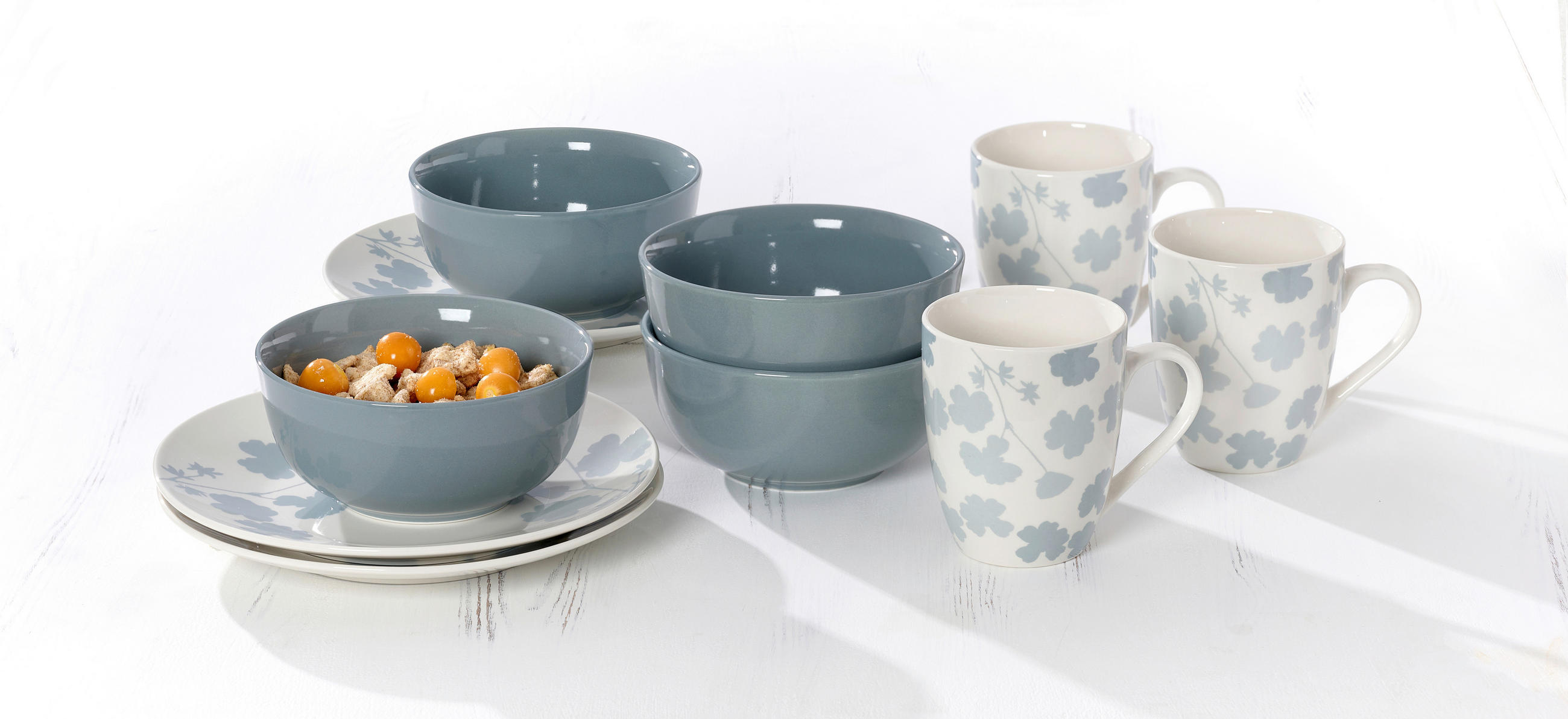FRÜHSTÜCKSSET Grau, Weiß Ida  - Weiß/Grau, KONVENTIONELL, Keramik (38/23/29cm) - Ritzenhoff Breker