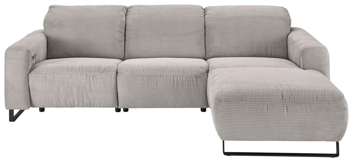 ECKSOFA in Cord Grau  - Schwarz/Grau, Konventionell, Textil/Metall (266/180cm) - Hom`in