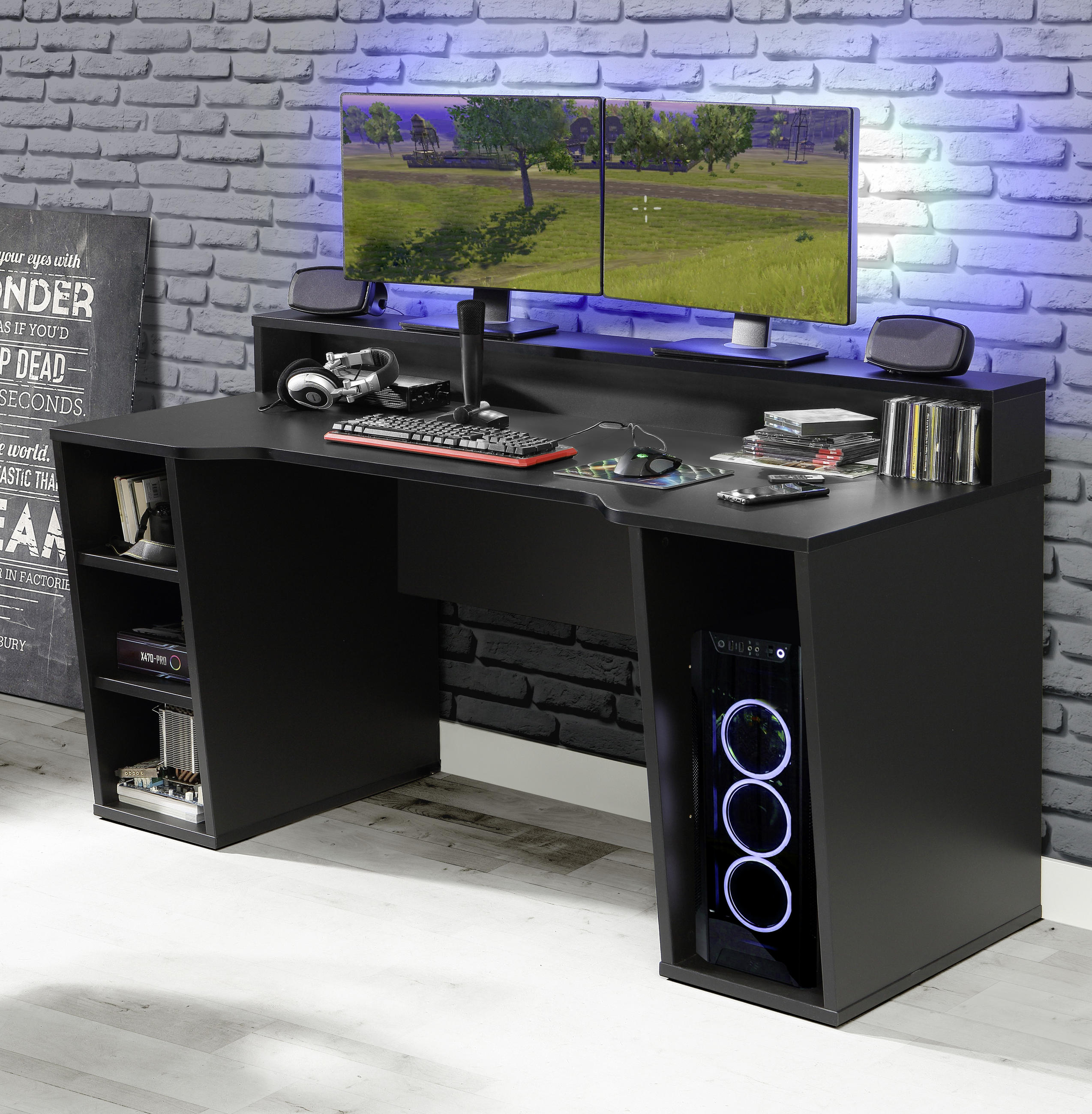 GAMINGTISCH Schwarz  - Schwarz, Basics, Holzwerkstoff/Kunststoff (160/72/91cm) - MID.YOU