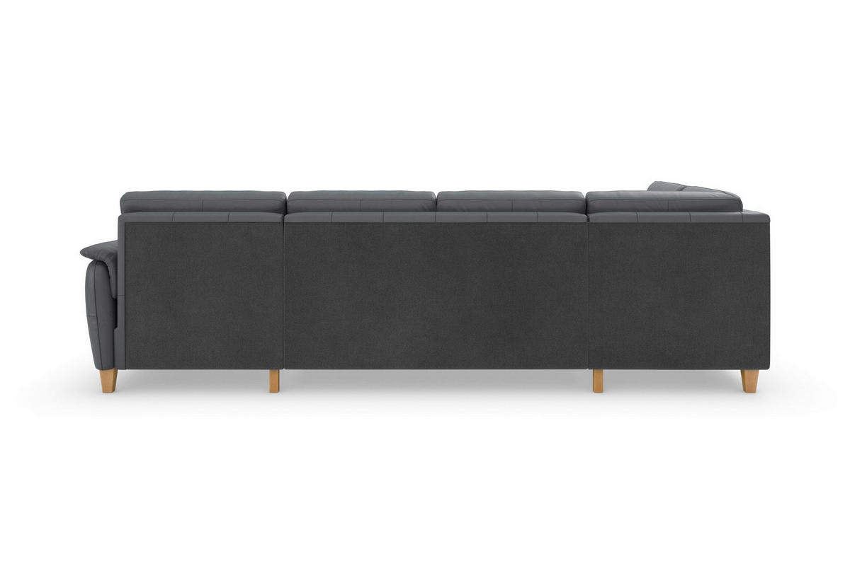 WOHNLANDSCHAFT PALMERA E in Echtleder Schwarz  - Eichefarben/Schwarz, Basics, Leder/Holz (212/308/163cm) - Sit & More