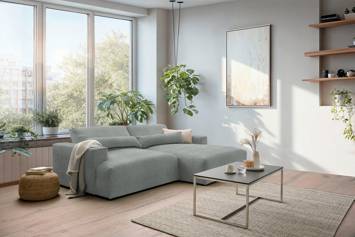 ECKSOFA Chenille Grau  - Schwarz/Grau, Design, Kunststoff/Textil (267/187cm) - Stylife