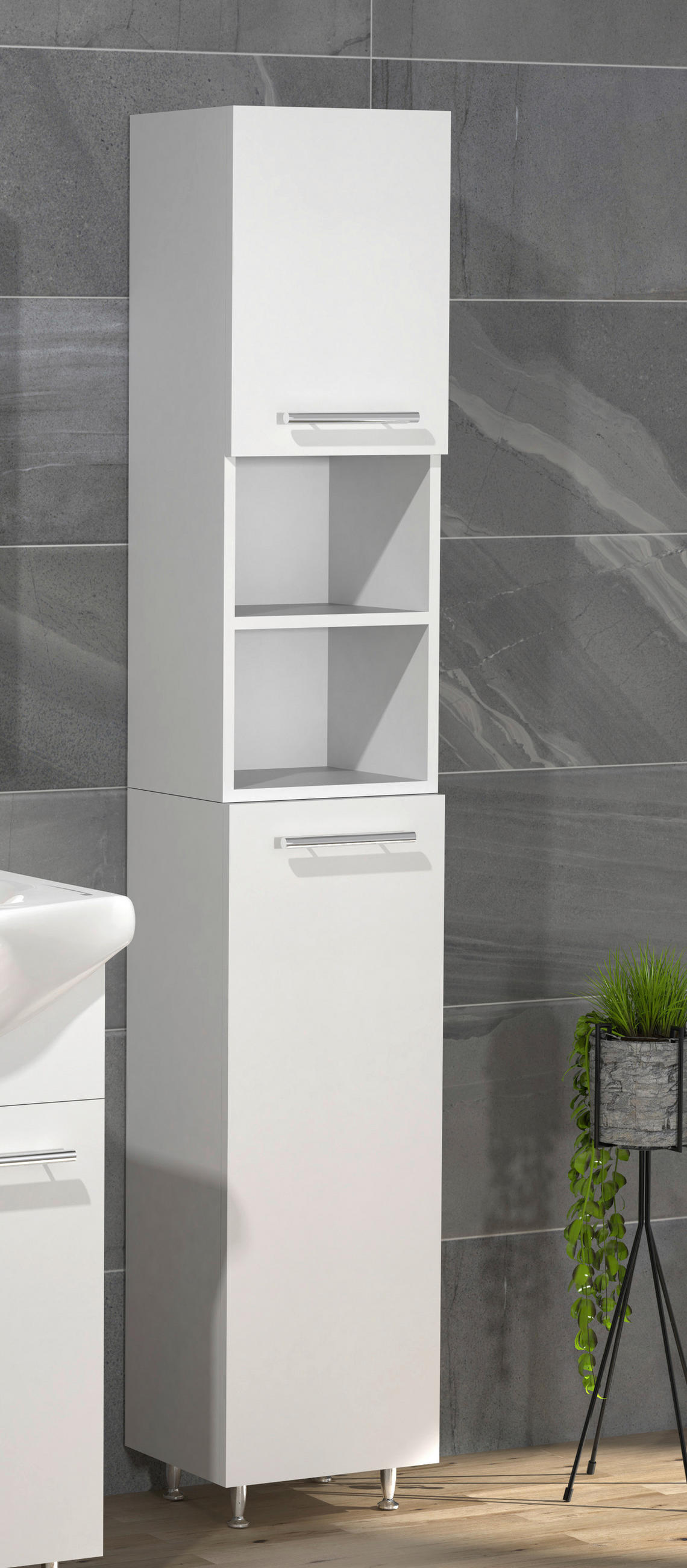 HOCHSCHRANK 30/170/25 cm  - Weiss/Silberfarben, Modern, Holzwerkstoff/Kunststoff (30/170/25cm) - MID.YOU