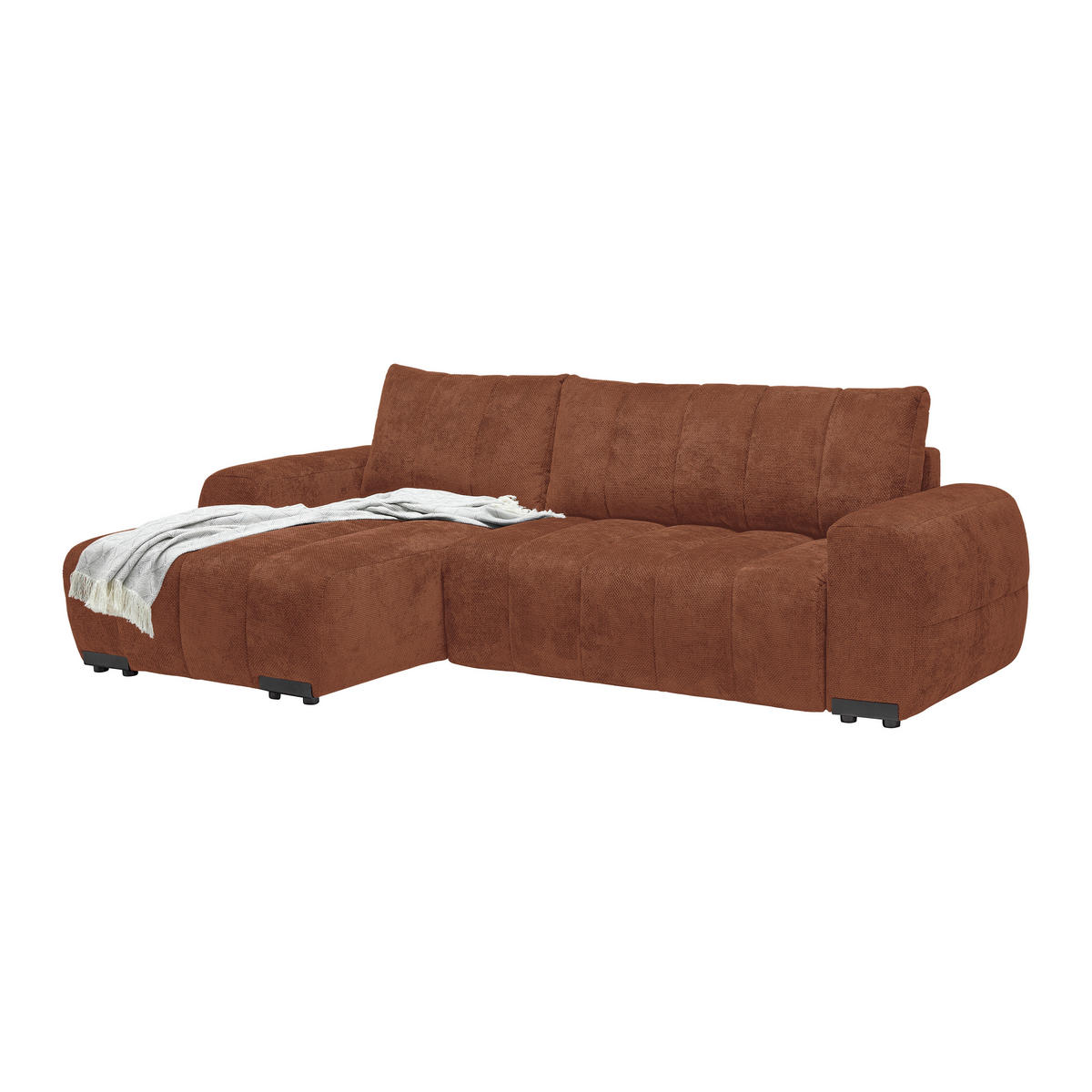 ECKSOFA Flachgewebe Terracotta  - Schwarz Hochglanz/Terracotta, Modern, Textil/Metall (166/93/273cm) - MID.YOU