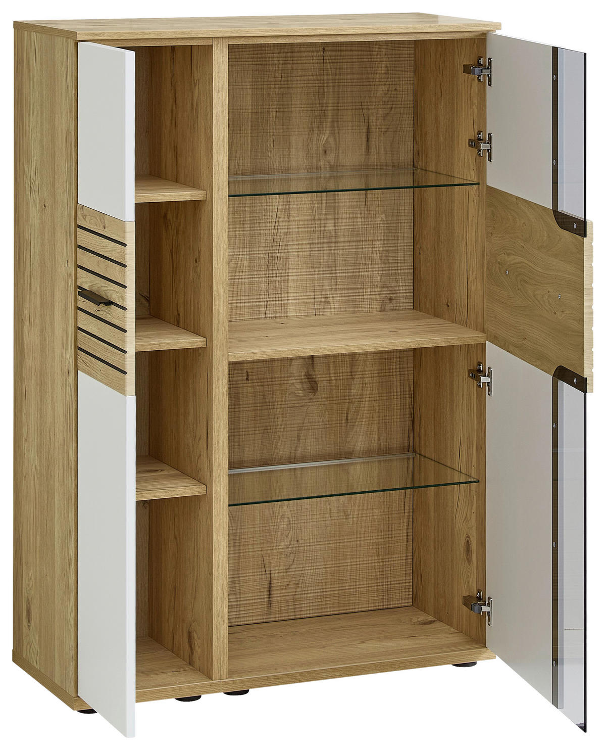 HIGHBOARD Weiß, Eichefarben  90/131/40 cm  - Eichefarben/Schwarz, KONVENTIONELL, Glas/Holzwerkstoff (90/131/40cm) - Venda