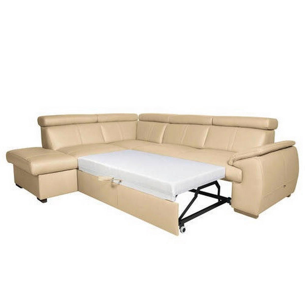 ECKSOFA Beige Echtleder  - Wengefarben/Beige, Design, Leder/Holz (211/265cm) - Livetastic