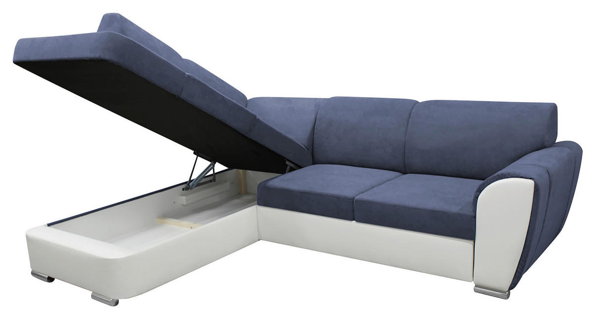 ECKSOFA in Velours Blau, Weiß  196/255 cm  - Blau/Silberfarben, Design, Kunststoff/Textil (196/255cm) - MID.YOU