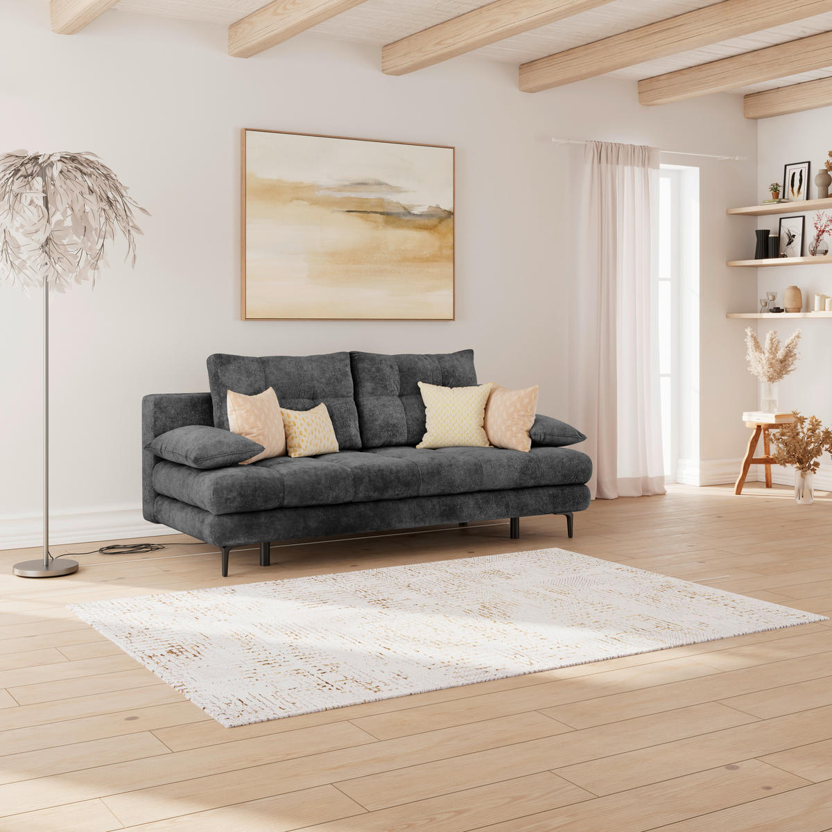 SCHLAFSOFA  mit Liegefunktion, Schlafen auf Sitzhöhe, Rücken echt Chenille Schwarz  - Schwarz, KONVENTIONELL, Textil/Metall (203/94/96cm) - Carryhome