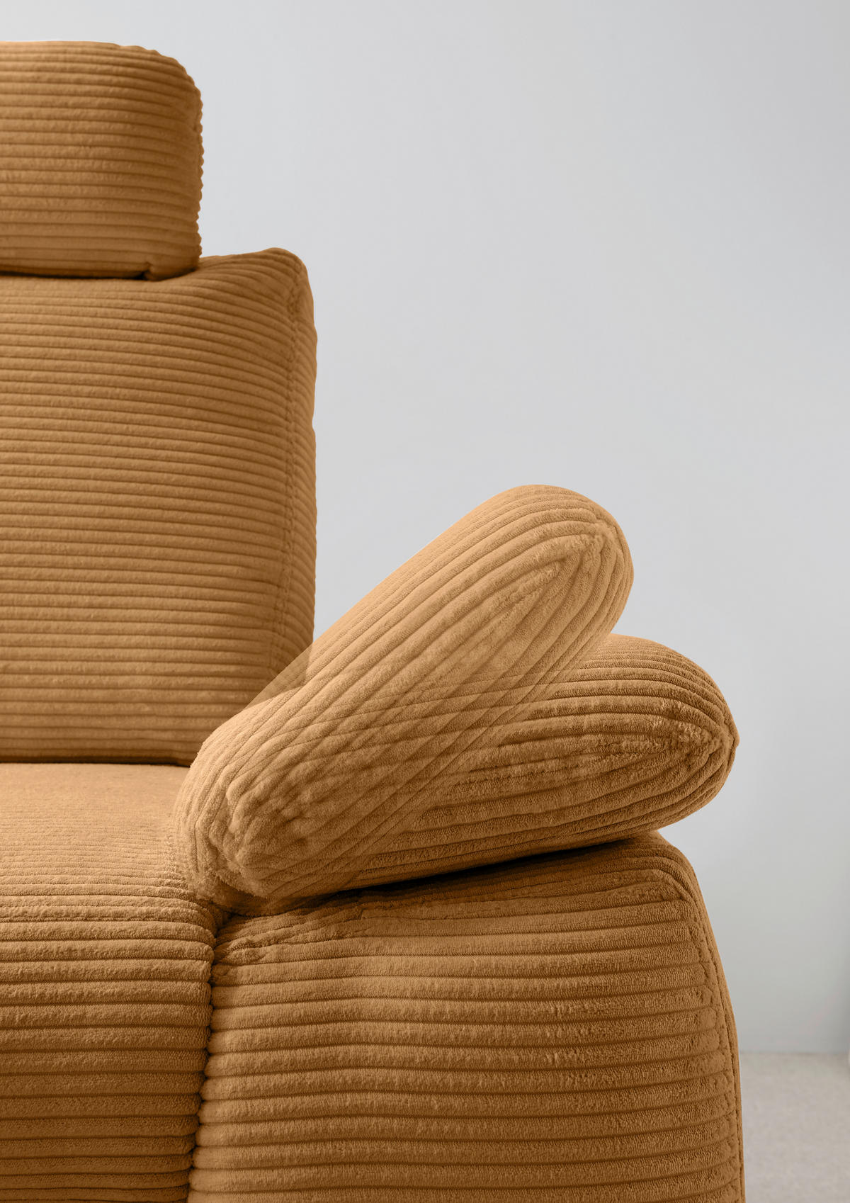 ECKSCHLAFSOFA  mit Liegefunktion, Rücken echt, Armteil rechts Cord Goldfarben  - Wildeiche/Goldfarben, MODERN, Holz/Textil (206/261cm) - Livetastic
