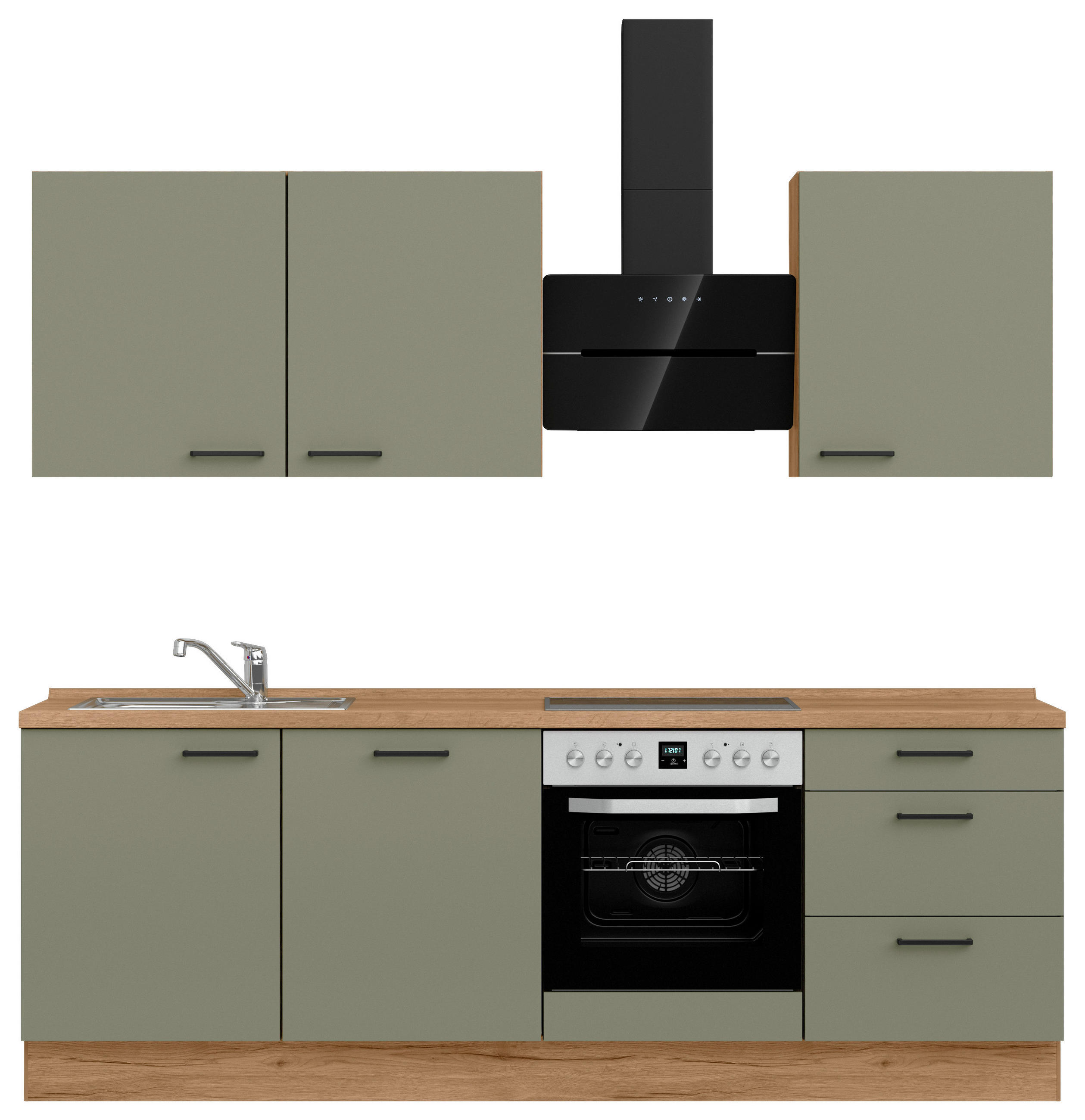 KÜCHENLEERBLOCK 240 cm   Eichefarben, Olivgrün  - Eichefarben/Schwarz, Romantik / Landhaus, Holzwerkstoff/Metall (240cm) - Celina