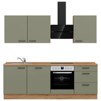 KÜCHENLEERBLOCK 240 cm   Eichefarben, Olivgrün  - Eichefarben/Schwarz, Romantik / Landhaus, Holzwerkstoff/Metall (240cm) - Celina