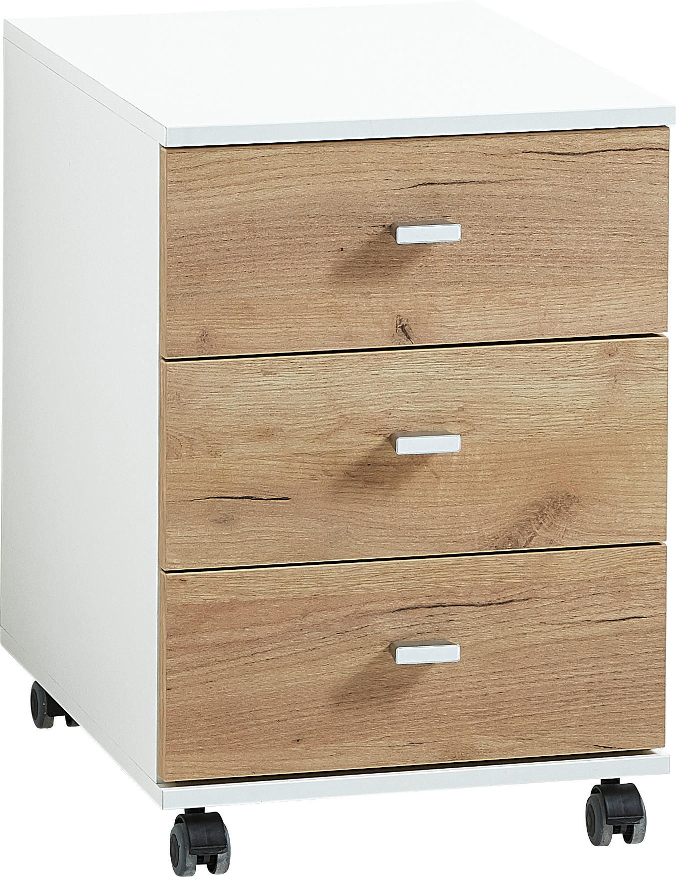 ROLLCONTAINER Weiß, Eichefarben  - Eichefarben/Silberfarben, Design, Holzwerkstoff/Kunststoff (40/57/49cm) - Germania