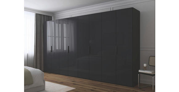 DREHTÜRENSCHRANK 400/223/61 cm,  in Graphitfarben, 8-türig  - Graphitfarben, Basics, Glas/Holzwerkstoff (400/223/61cm) - Novel