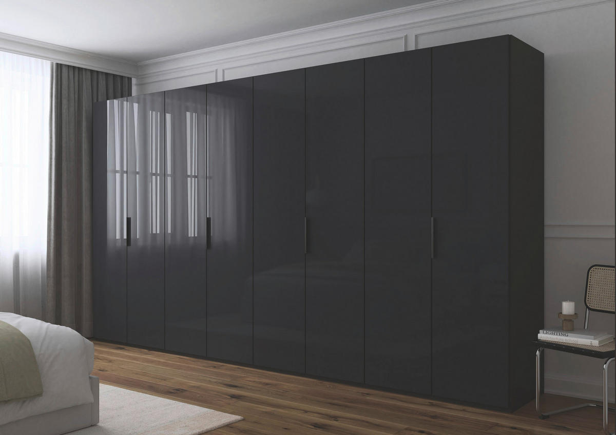 DREHTÜRENSCHRANK 400/223/61 cm,  in Graphitfarben, 8-türig  - Graphitfarben, Basics, Glas/Holzwerkstoff (400/223/61cm) - Novel