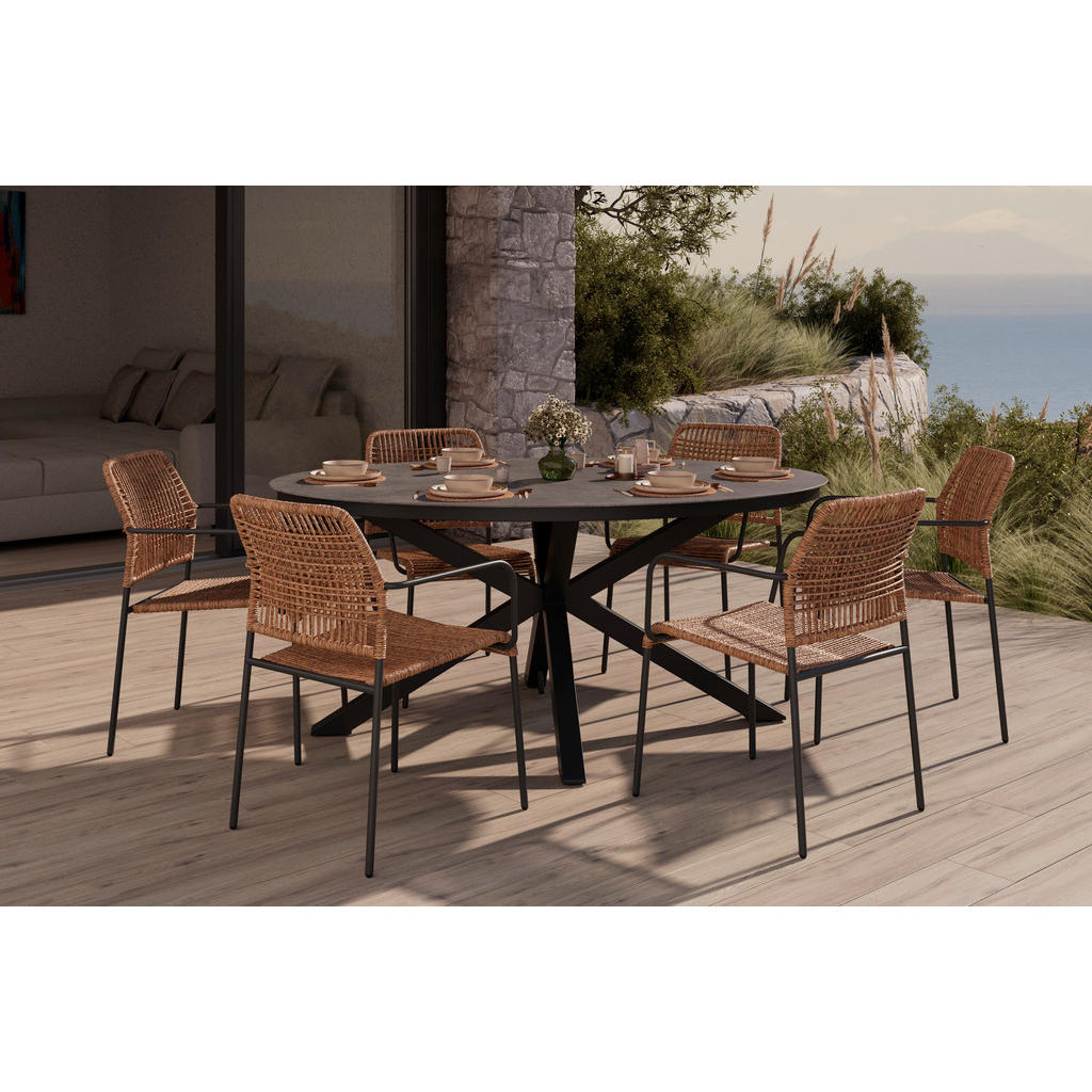 Thumbnail - Ambia Garden Gartentisch, Anthrazit, Metall, Kunststoff, oval, X-Form, 180x76x120 cm, Gartenmöbel, Gartentische, Gartent...