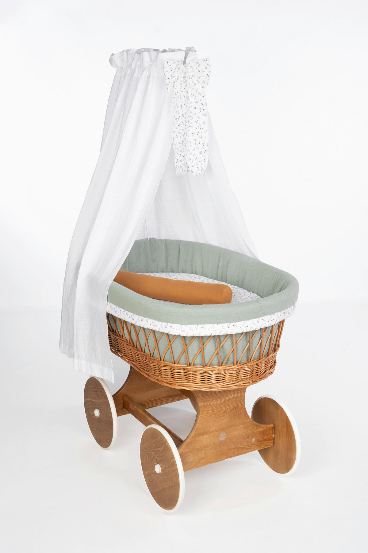 STUBENWAGEN-KOMPLETTSET Bollerwagen Tony Natur   - Waldgrün/Currygelb, Basics, Holz/Textil (60/167/100cm) - Mionido