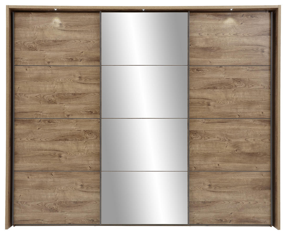  SCHWEBETÜRENSCHRANK 300/225/58 cm 3-türig  - Eichefarben/Graphitfarben, Trend, Glas/Holzwerkstoff (300/225/58cm) - Xora