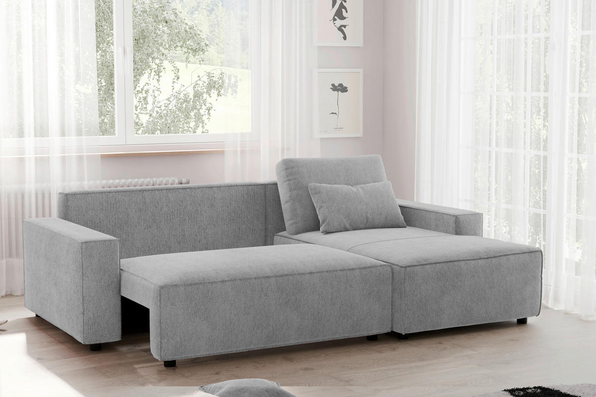 ECKSCHLAFSOFA in Chenille Silberfarben  - Silberfarben/Schwarz, MODERN, Kunststoff/Textil (247/154cm) - Livetastic