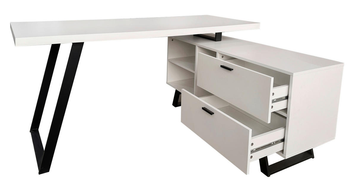 ECKSCHREIBTISCH 150/60/75 cm  in Schwarz, Weiß  - Schwarz/Weiß, MODERN, Holzwerkstoff/Metall (150/60/75cm) - MID.YOU