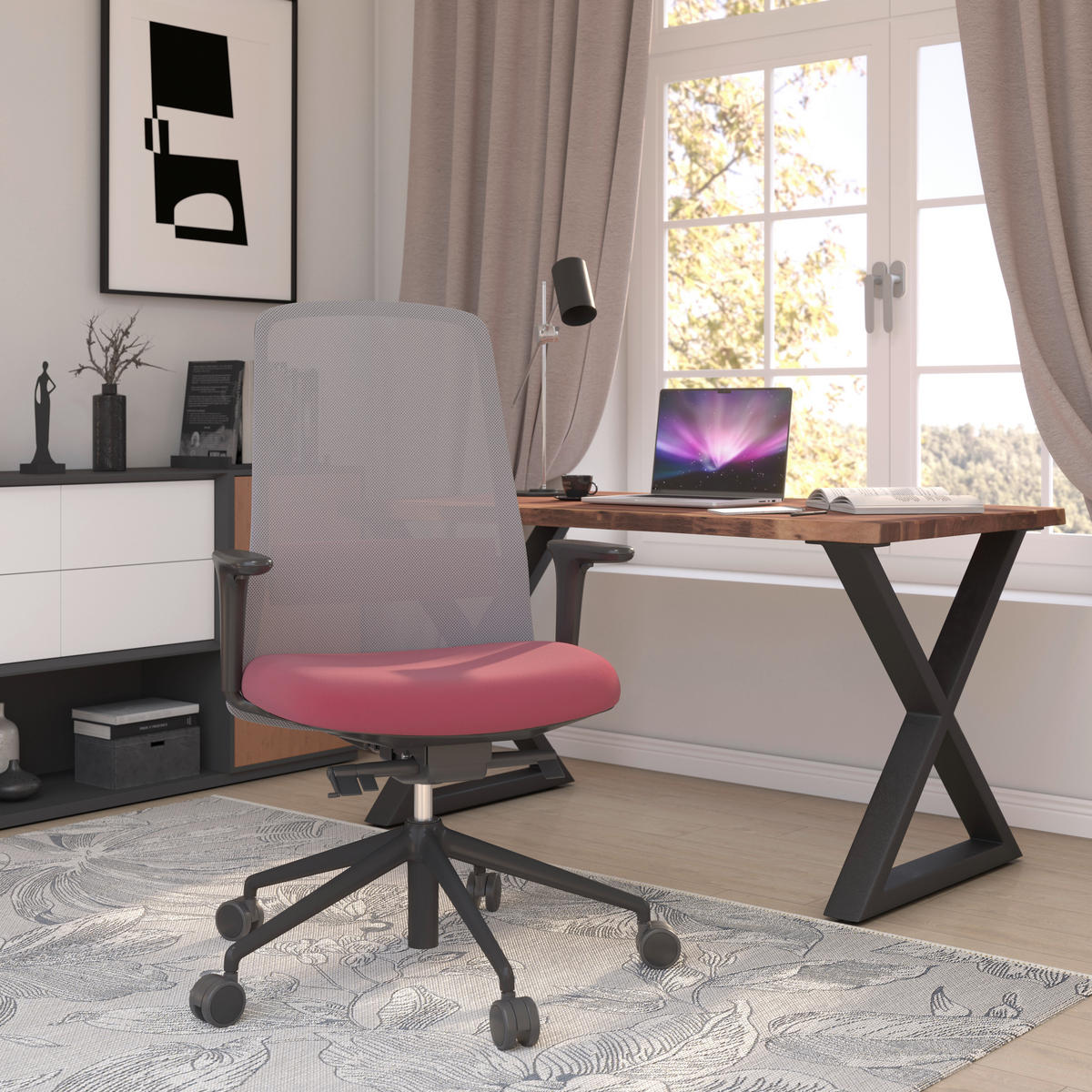 DREHSTUHL Grau, Schwarz, Beere  - Beere/Schwarz, MODERN, Kunststoff/Textil (70/103-115/70cm)