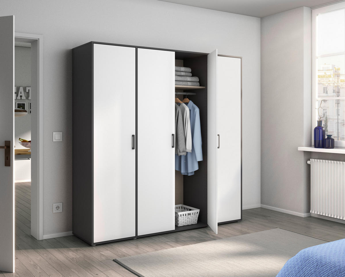 DREHTÜRENSCHRANK in Grau, Weiss  - Weiss/Grau, Modern, Holzwerkstoff/Kunststoff (187/194/53cm) - Rauch Möbel