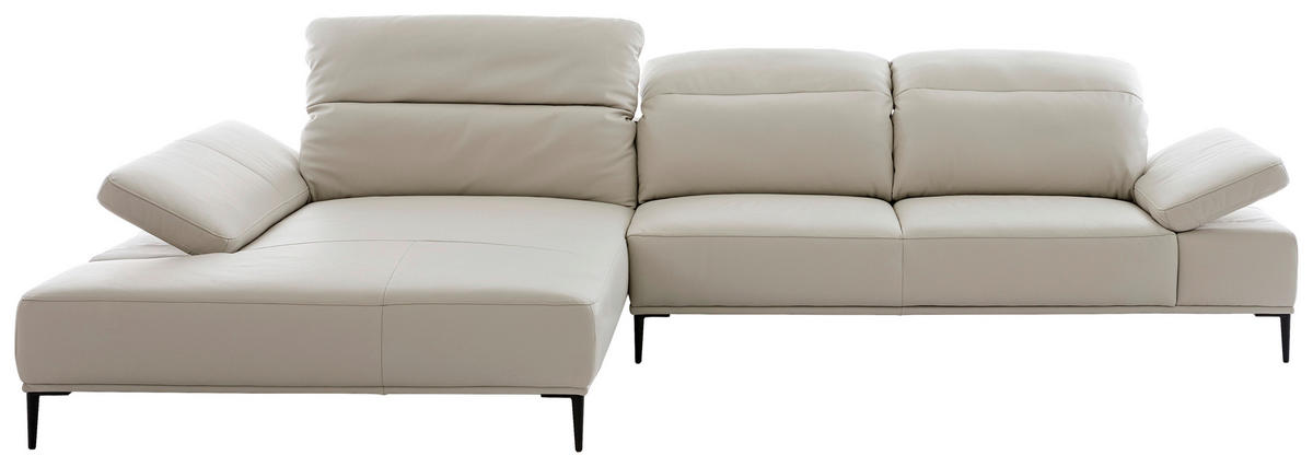 ECKSOFA Greige Echtleder Rücken echt  - Greige/Schwarz, MODERN, Leder/Metall (206/339cm) - Chilliano