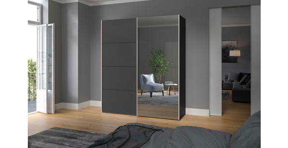 SCHWEBETÜRENSCHRANK  in Anthrazit, Schwarz  - Edelstahlfarben/Anthrazit, Design, Glas/Holzwerkstoff (203/236/65cm) - Carryhome