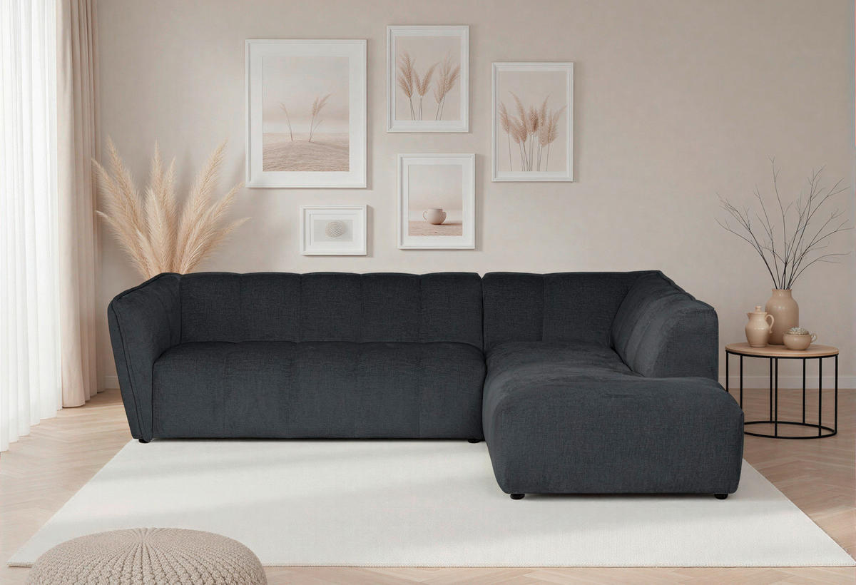 ECKSOFA  LIVOLI Grau Chenille  - Schwarz/Grau, Design, Textil (260/218cm) - MID.YOU