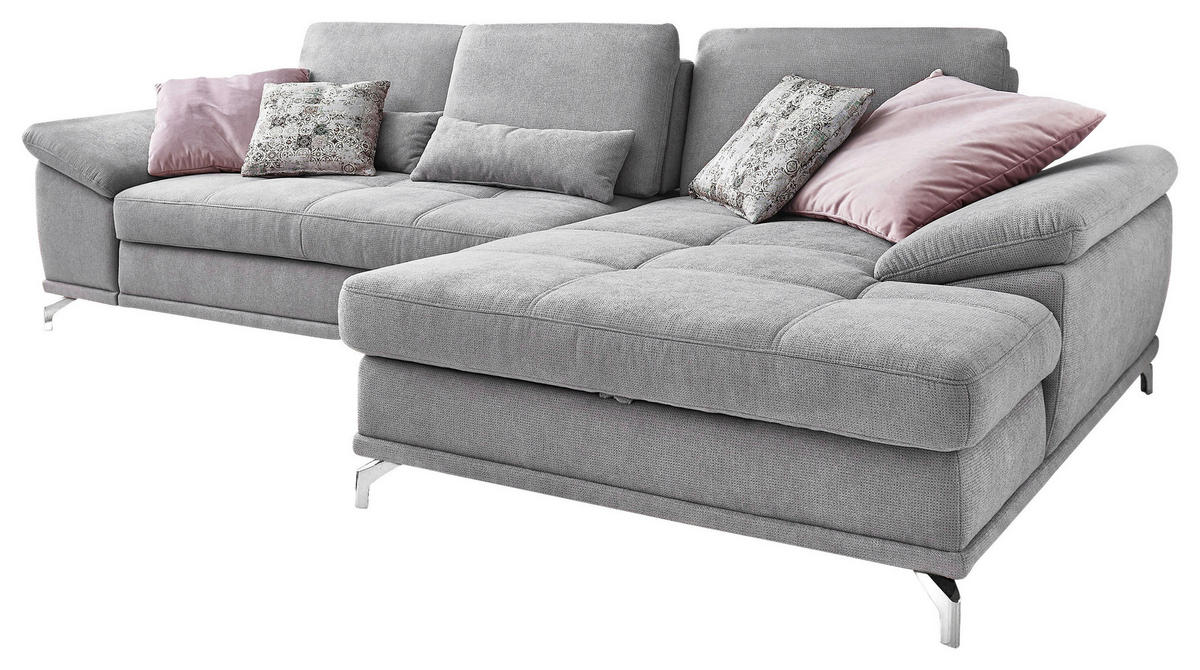 ECKSOFA  in Flachgewebe Silberfarben Sitztiefenverstellung  301/176 cm  - Silberfarben, KONVENTIONELL, Textil/Metall (301/176cm) - Sit & More